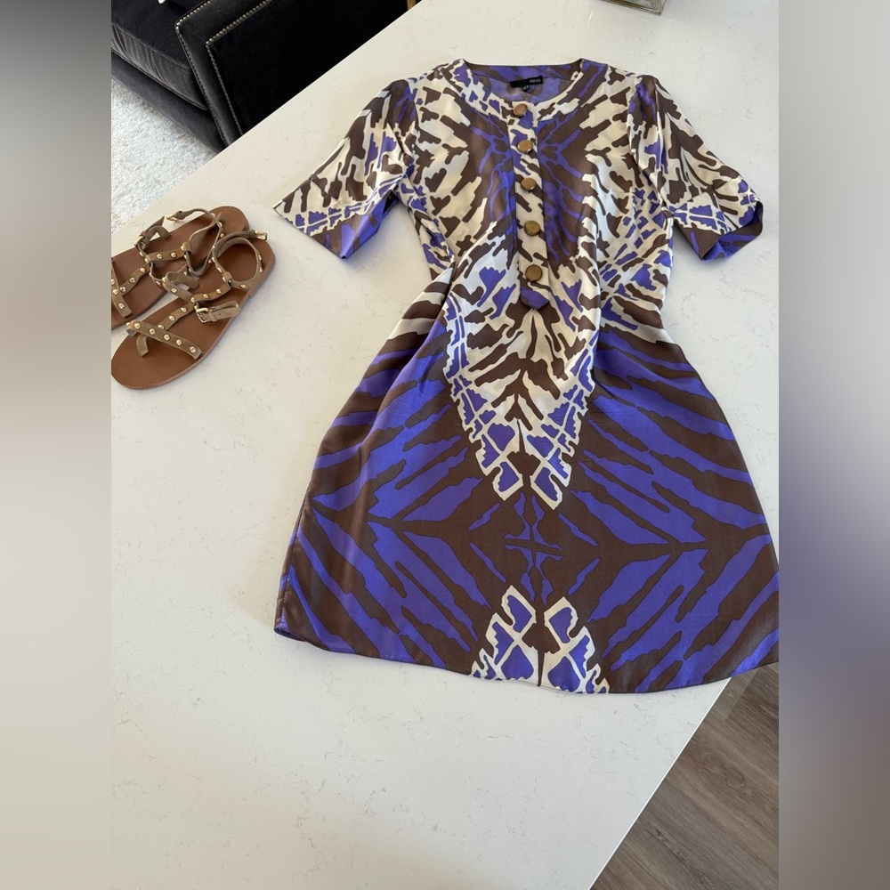 Stylish Purple and Brown Women's Dress with brass buttons